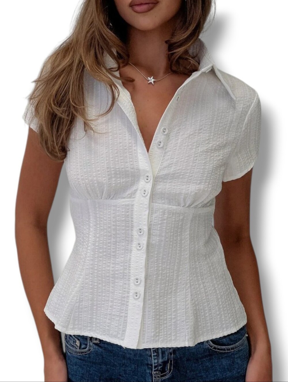 Princess Polly | Cottesloe Blouse Top Textured White | US Size 2 | NWT - Picture 1 of 10